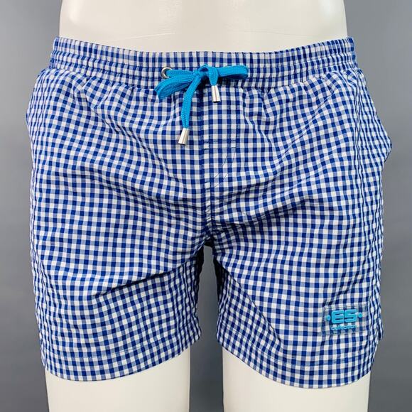 ES COLLECTION Size 34 Blue White Gingham Polyamide Blend Swim Trunks - Picture 1 of 4